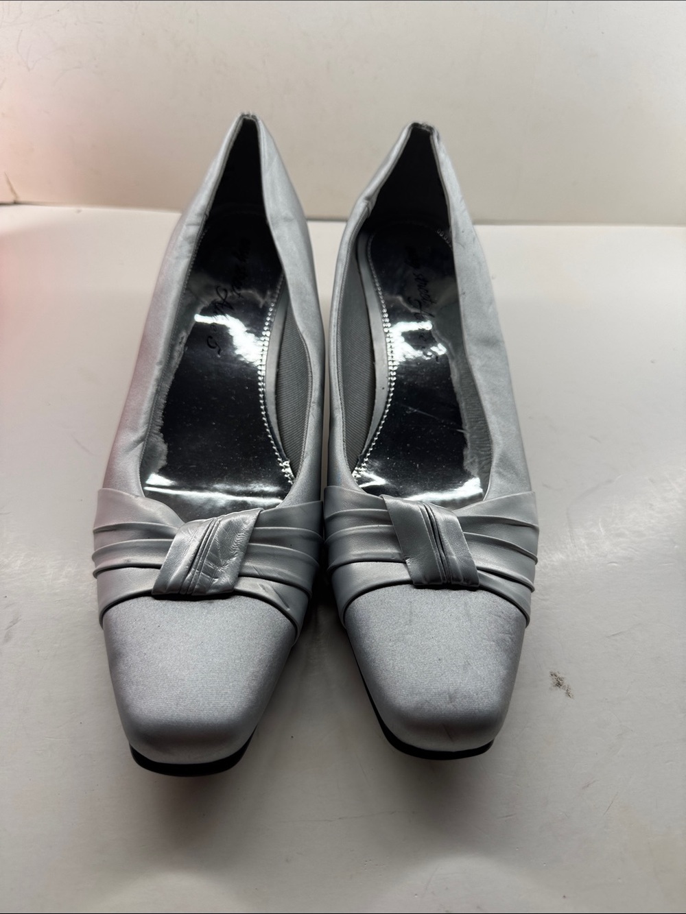 CECELIA NEW YORK Silver Satin Square-Toe Flats